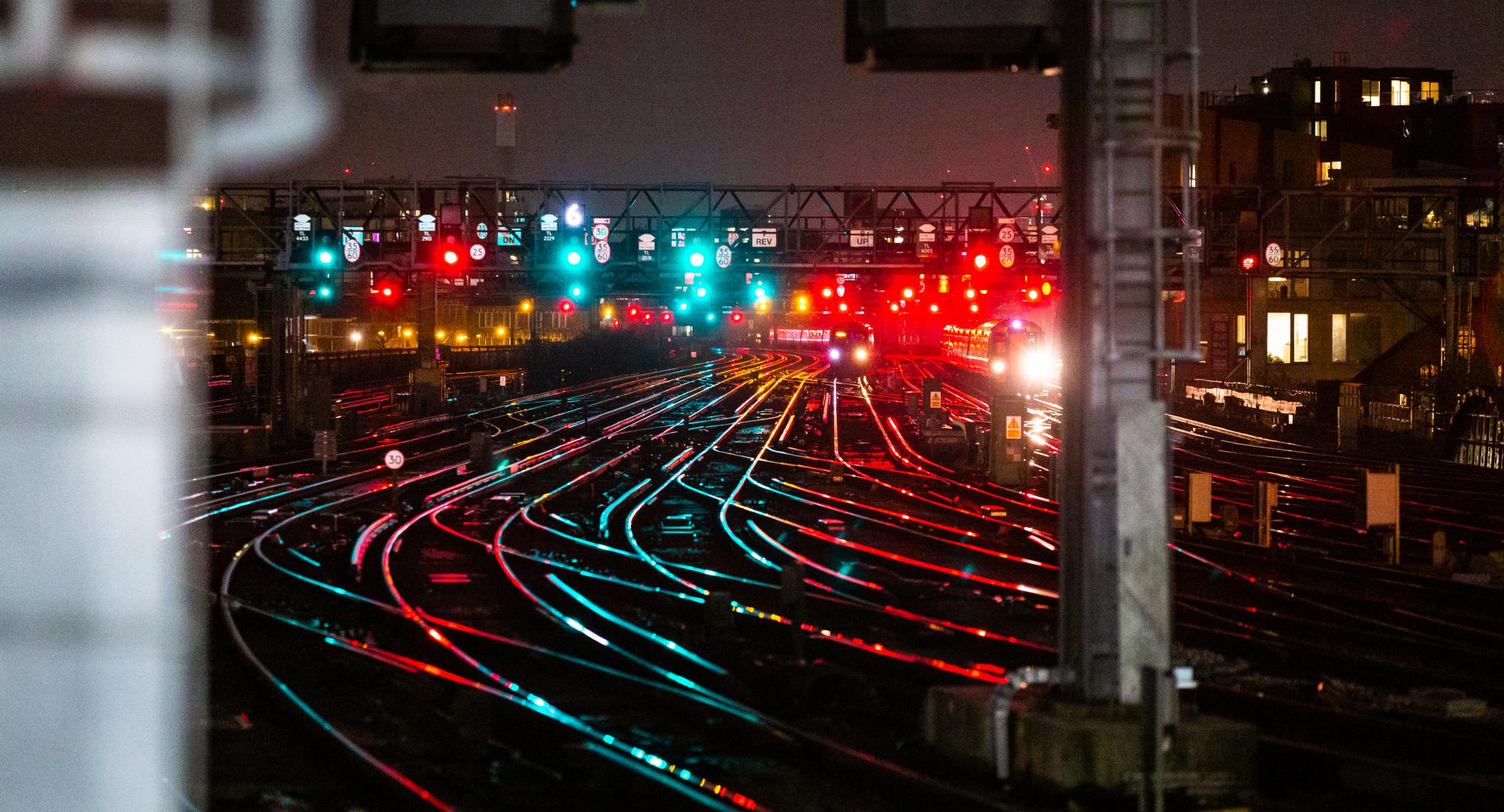 Train tracks by night 