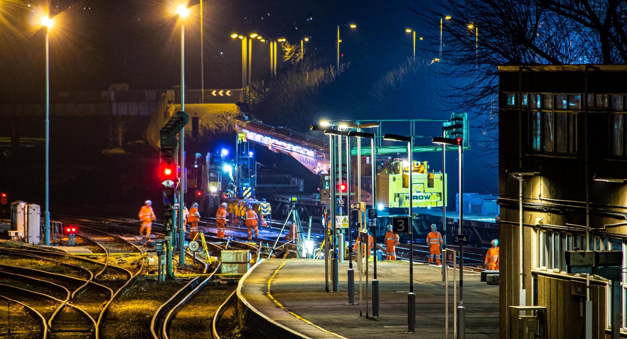 Rail workers at night
