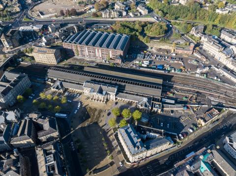 Overhead view of Huddersfield Station
