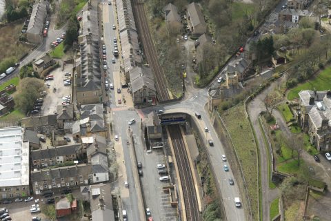 Aerial review of Mossley station