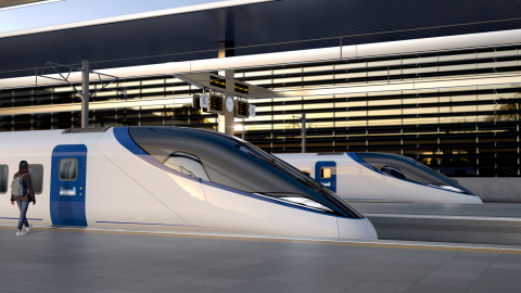 Artist's impression of an HS2 train at a platform