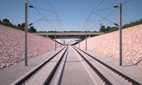 GI showing the Turweston green bridge from track level