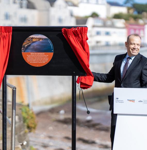 Rail Minister opens first phase of Dawlish seawall 