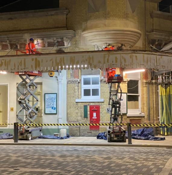 Masonry work at Eastbourne station