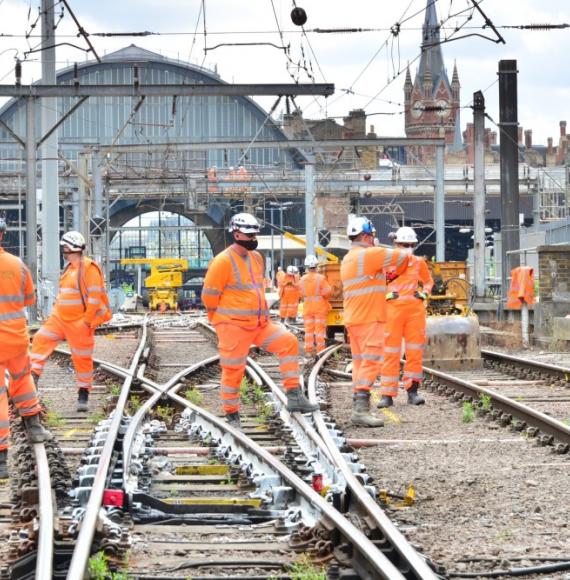 Network Rail engineers on the railway track 