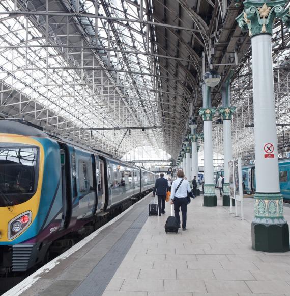 TransPennine train waiting at Manchester Piccadilly station