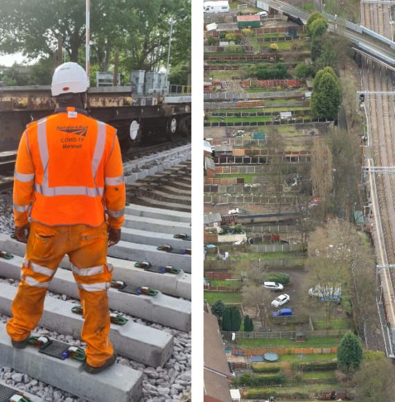 Track workers and Bloxwich station aerial composite