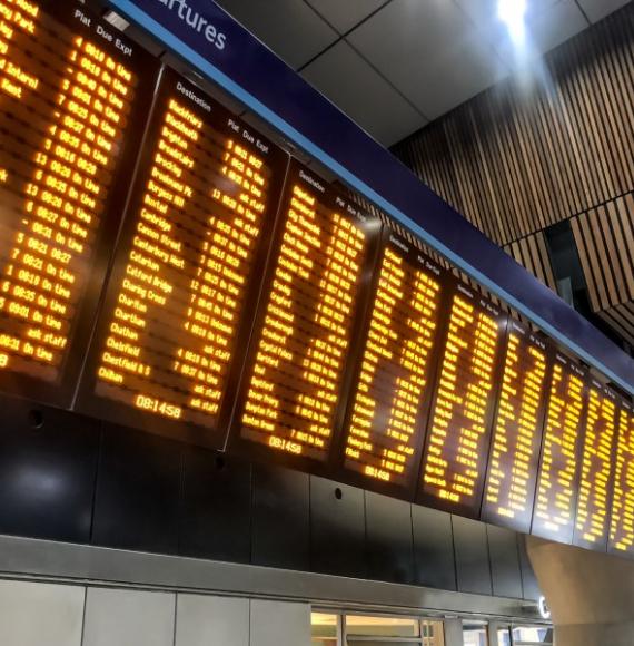 Train times board in station 