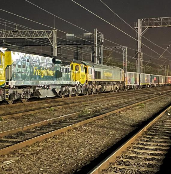 Jumbo freight train operating on the West Coast Main Line