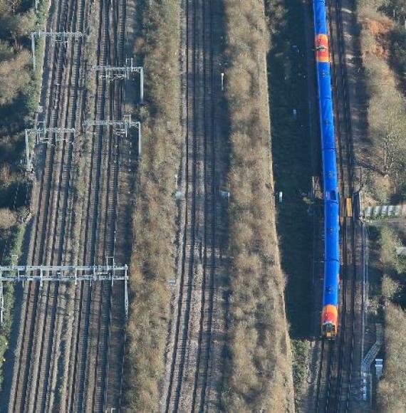 Aerial view of Reading rail line