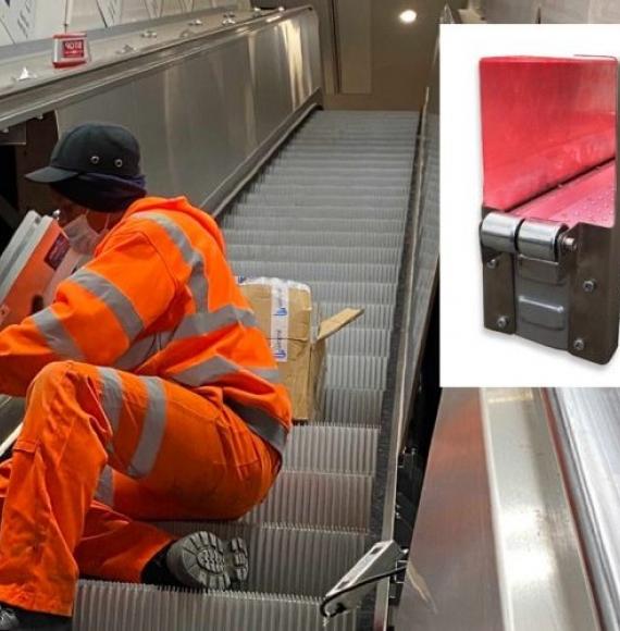 Engineer using ultraviolet technology to disinfect rail station