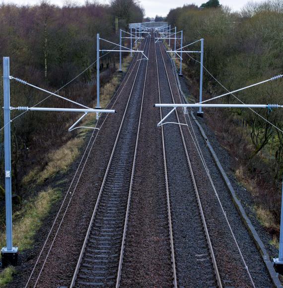 Electrified overhead lines (via Network Rail image library)