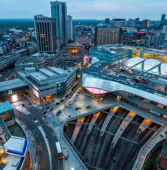 Aerial cityscape of Birmingham