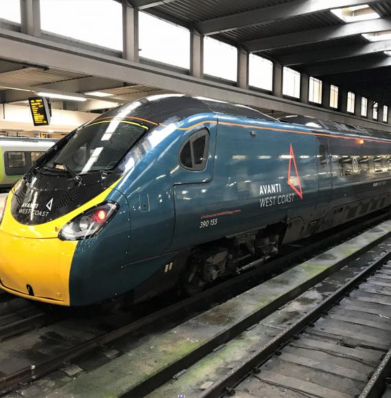 Pendolino train departing London Euston train station