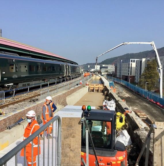 Work being carried out on Platform 4 at Swansea railway station