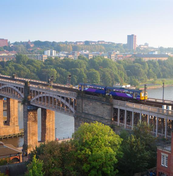 Train crossing a bridge in Newcastle