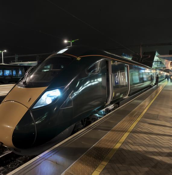 Hitachi Class 800 intercity train at a station