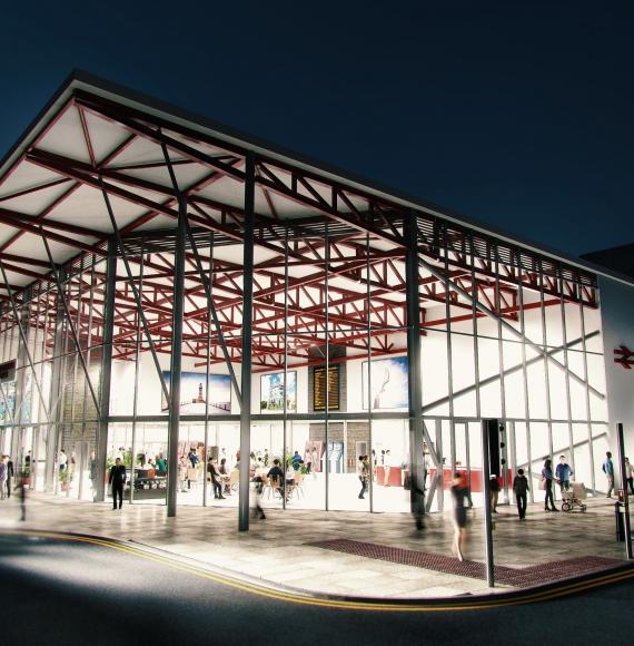 Proposed Sunderland Central Station southern entrance at night