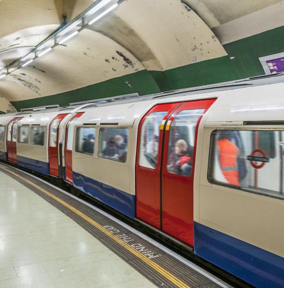London Underground train at a station