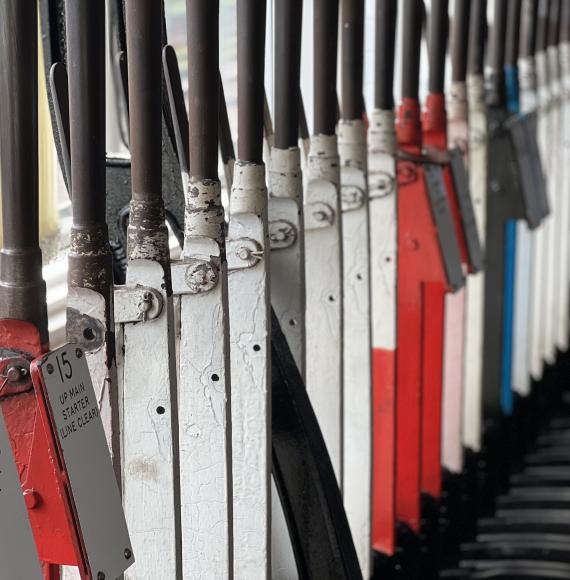 Old mechanical signal levers at Bridlington