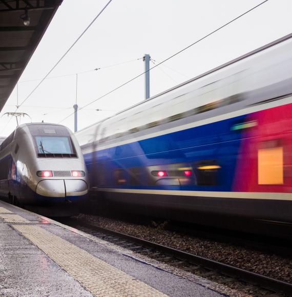 TGV train in France leaving a station