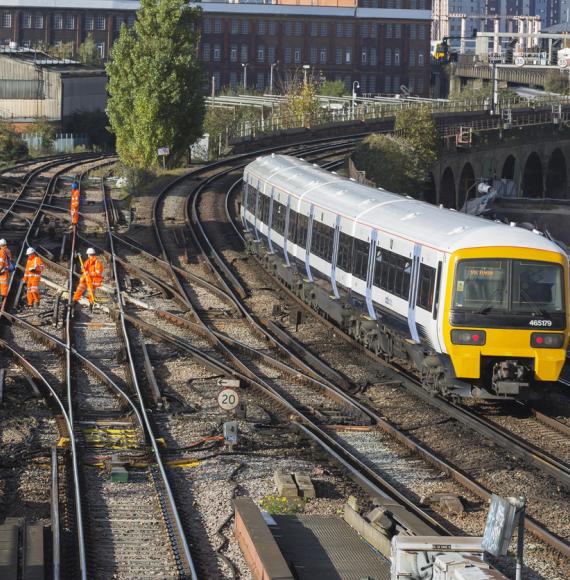 Train on rail tracks