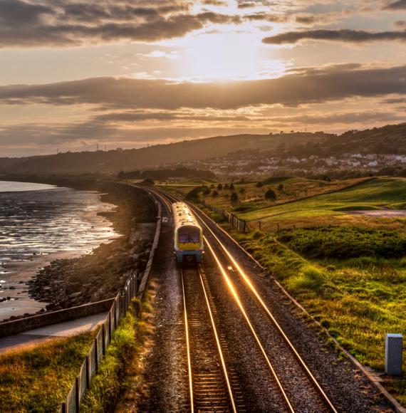 Train travels down tracks