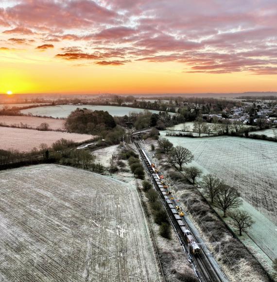 Sunset over Kilsby drainage work on West Coast main line