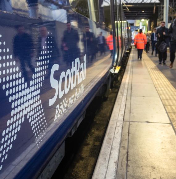 ScotRail train at a station platform