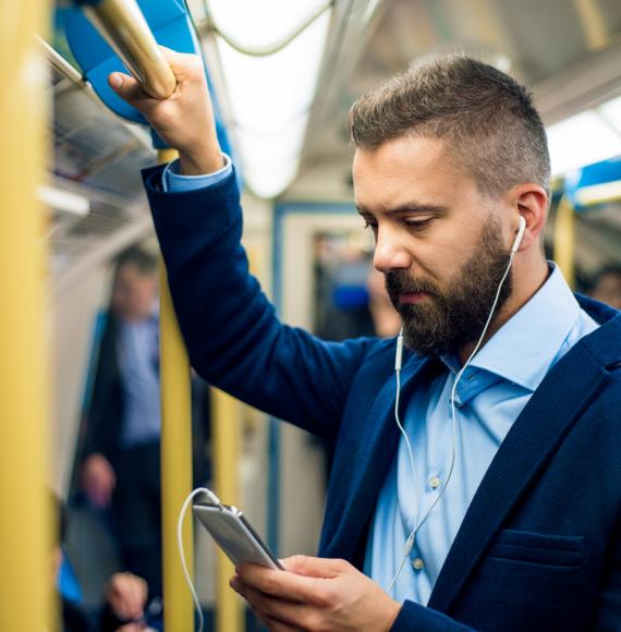 Commuter on a busy train