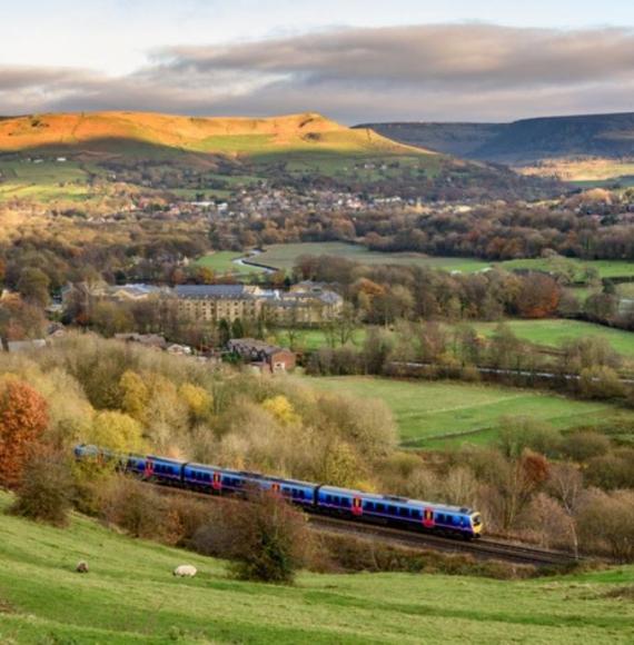 Train travels down tracks