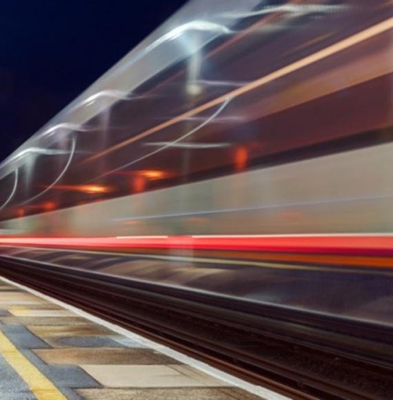 Train travels through station