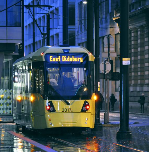 Metrolink tram in Manchester city centre
