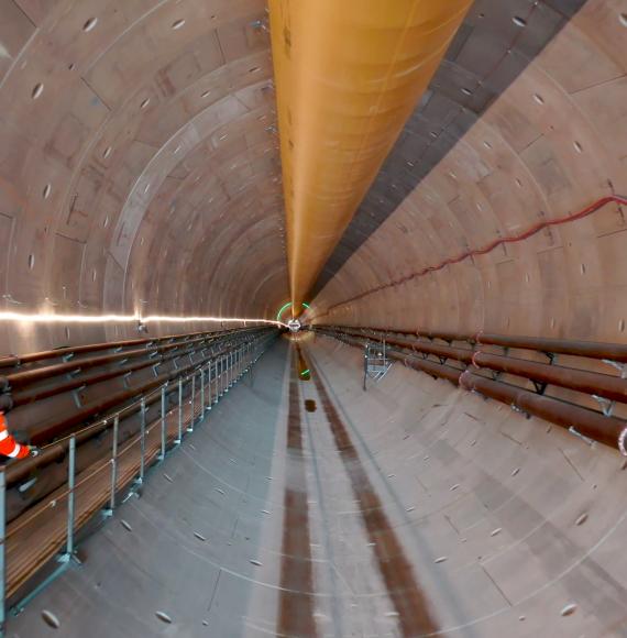 Worker walking down the Chiltern tunnel