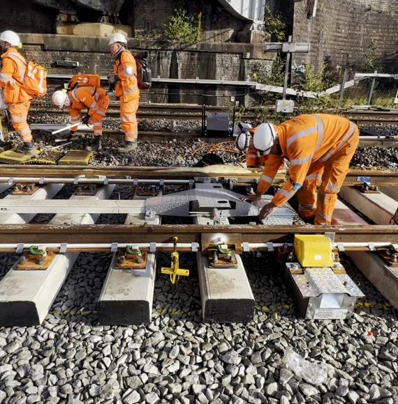 Network Rail engineers working on new track during Trent Valley line upgrade October 2022, via Network Rail 