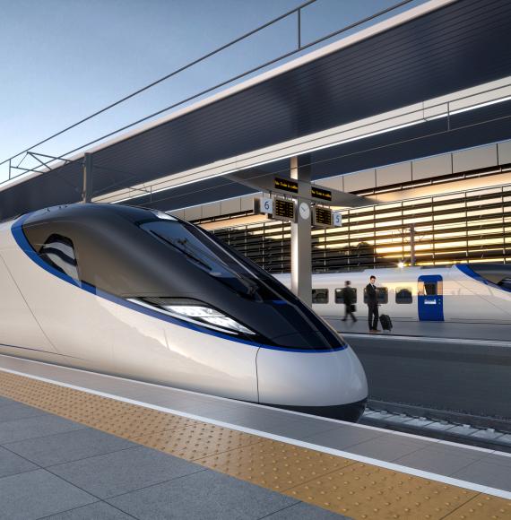 Artists impression of an HS2 train at a platform v2, via HS2 