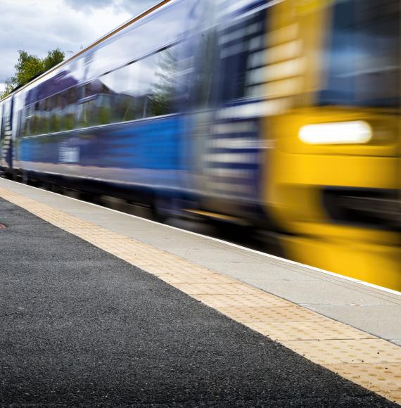 Modern train in railway station in Newtongrange, Scotland, via Istock 