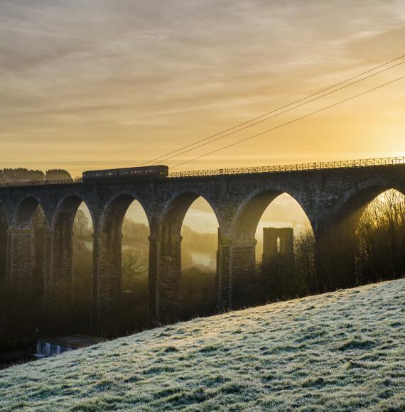 Moorswater viaduct at sunrise on a beautiful winter morning, Cornwall, UK, via Istock 