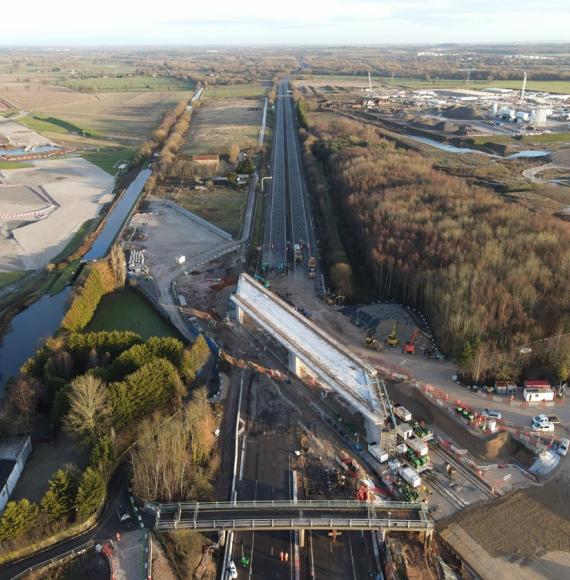 Bridge slide across the M42 in Warwickshire 