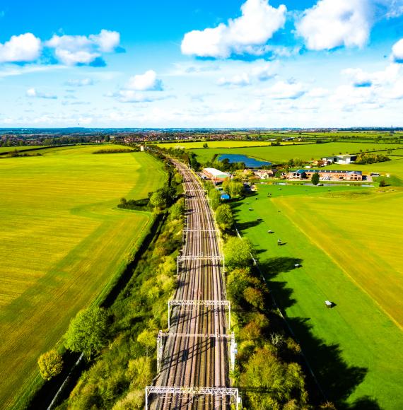 The railway viaduct at sunny day in English Midlands, via Istock 