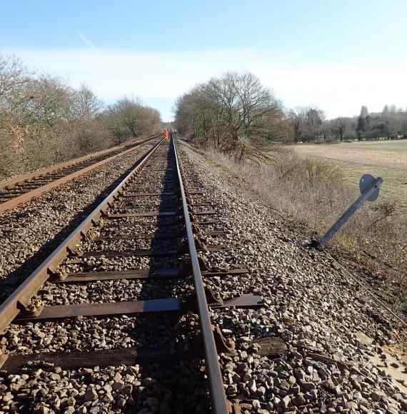 Signage slipping down the deteriorating embankment, via Network Rail 