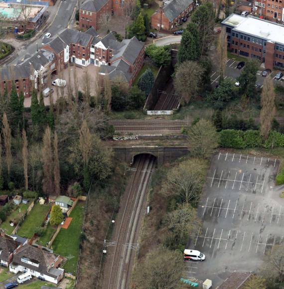 Aerial view of bridge being replaced in Sutton Coldfield - Credit Network Rail Air Operations