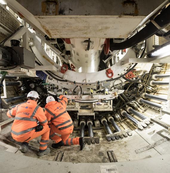 Engineers assemble HS2 TBM 'Lydia' at Atlas Road, London, via HS2 