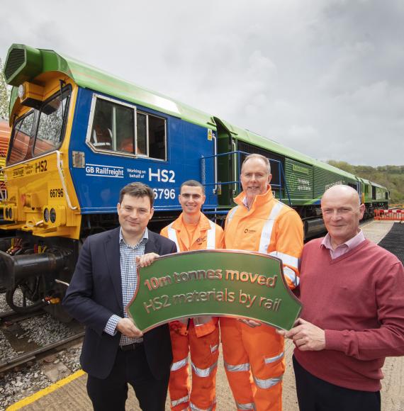 Robert Largan MP for High Peak, Aiden Theyer - Operations Management Apprentice at Tarmac, Rob Doody - MD Midlands Region at Tarmac, Andrew Graham - Conventional Rail Interface Manager HS2 Ltd