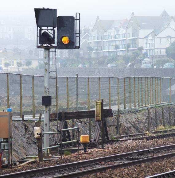 Maintenance being carried out on signalling equipment on the railway in Cornwall