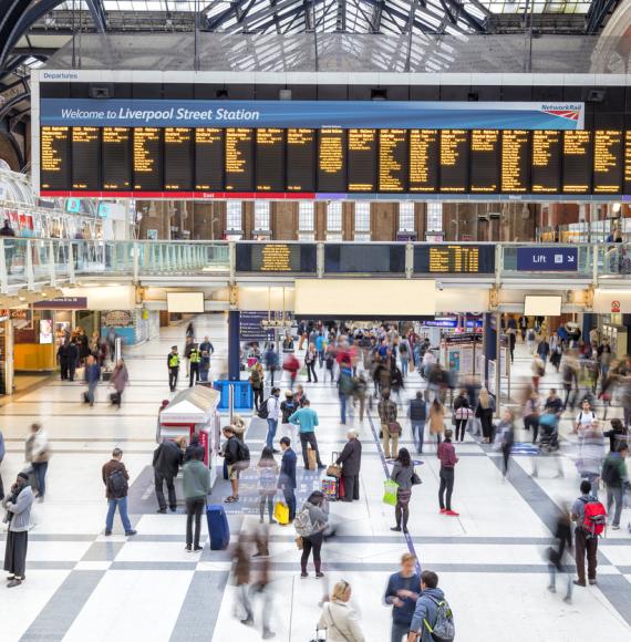 Liverpool Street train station with passengers