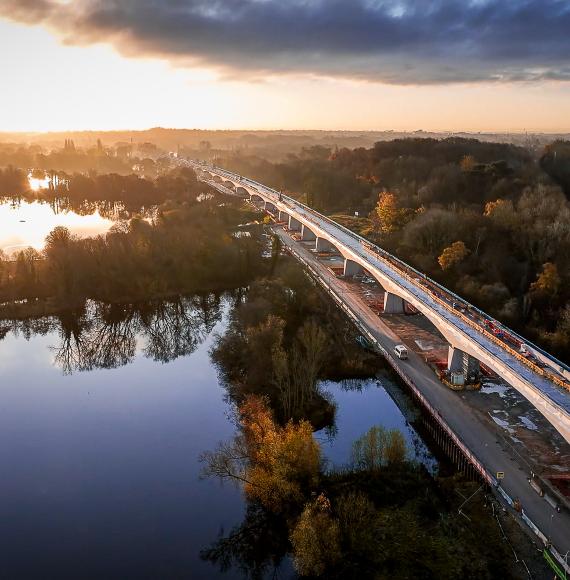 Aerial view of HS2's Colne Valley Viaduct at sunset 6