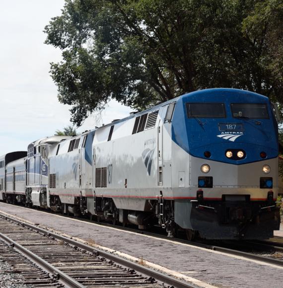 Amtrak train on tracks in America