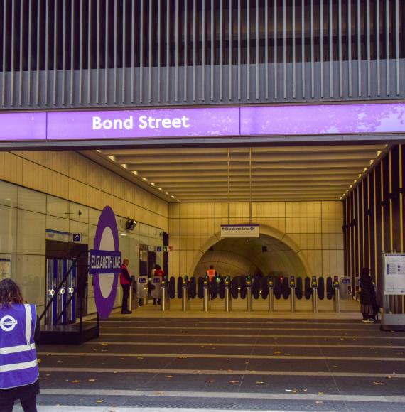 Bond Street Elizabeth Line Underground Station exterior view, on opening day