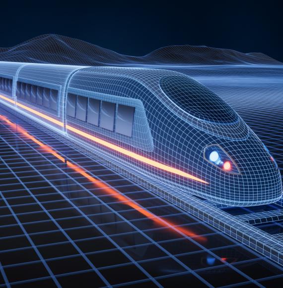 Digital high speed railway bullet train, 3d rendering